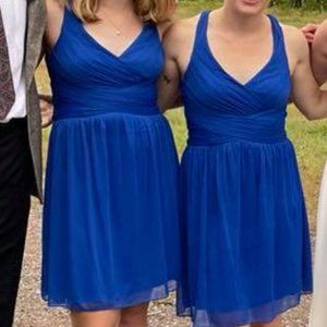 David's Bridal Horizon Mesh Short Bridesmaid Dress with Crisscross Back